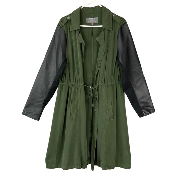 torrid Jackets & Blazers - Torrid Olive Green Utility Trench Coat 1X Open Front Notched Long Leather Sleeve